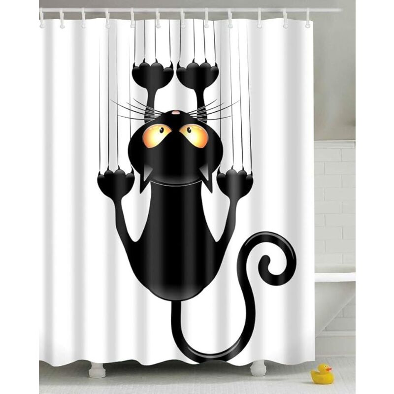 foto del prodotto tenda da doccia con motivo a gatto divertente, impermeabile, in tessuto, antimuffa, con ganci, per il bagno, 180 x 180 cm. sollbry