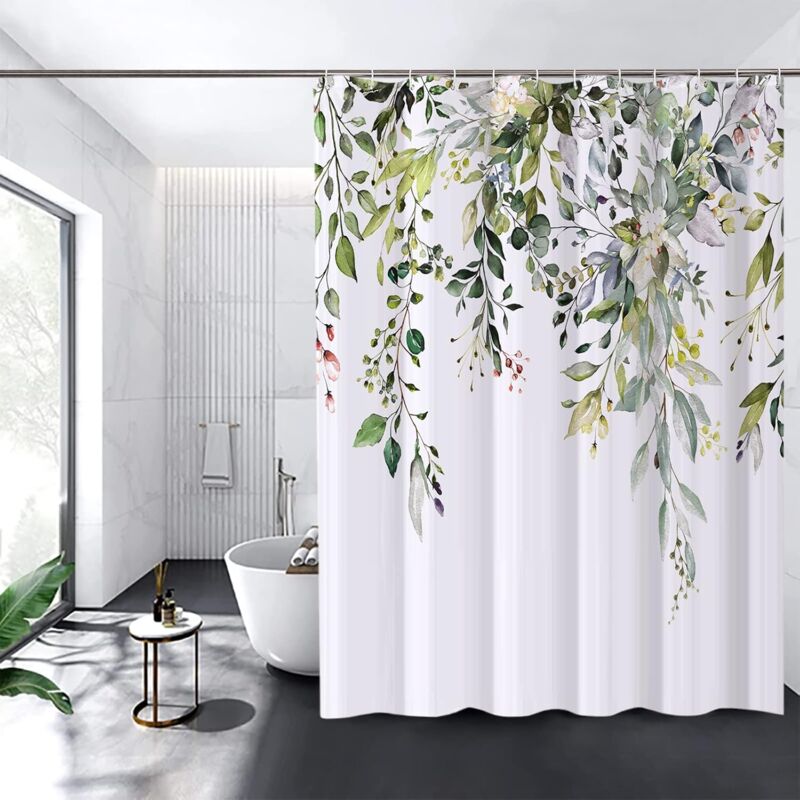 foto del prodotto tenda da doccia floreale, impermeabile, lavabile in lavatrice, in polisilossano ad asciugatura rapida, 180 x 180 cm, verde per bagno o toilette.