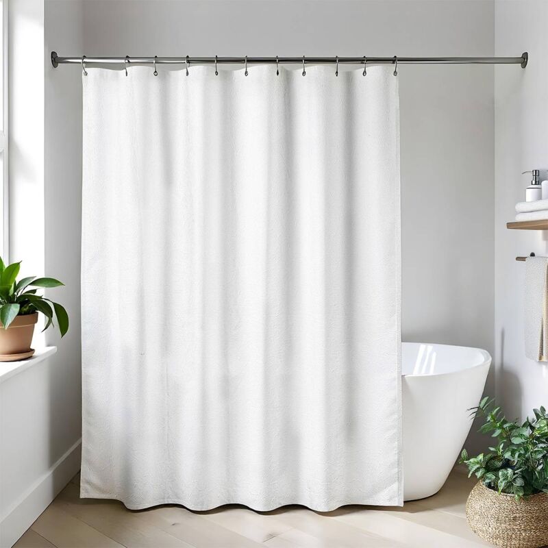 foto del prodotto tenda da doccia in microfibra di poliestere 180x200cm effetto foglia bianco tendance