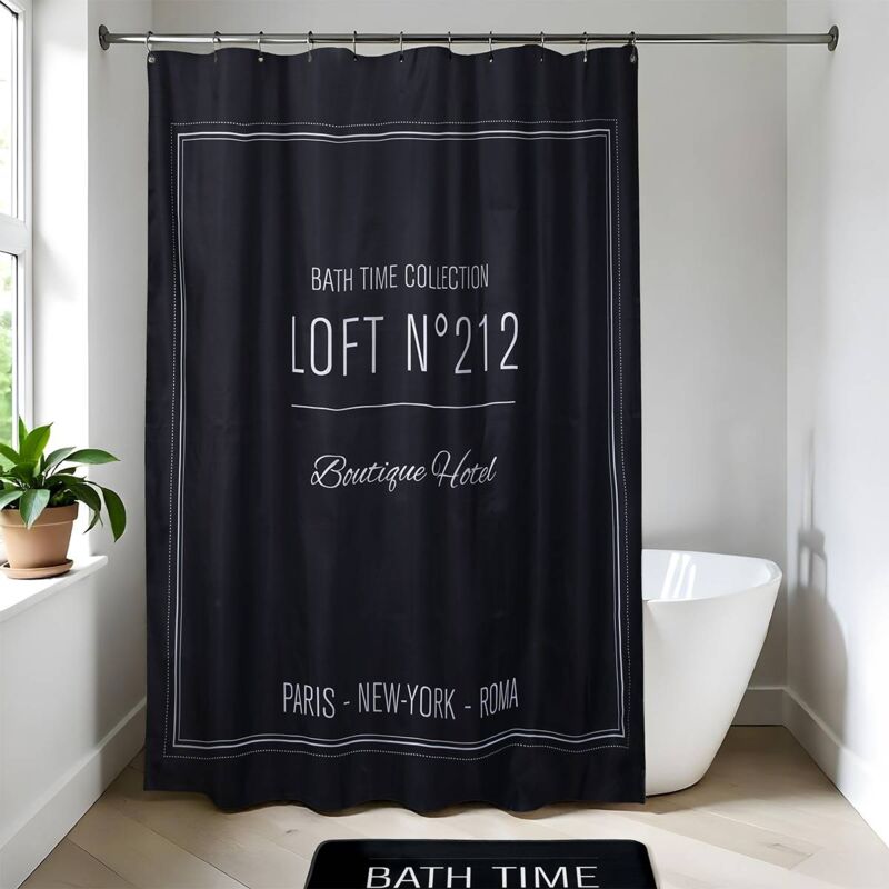 foto del prodotto tenda da doccia in poliestere 180x200 cm neo retro nero tendance