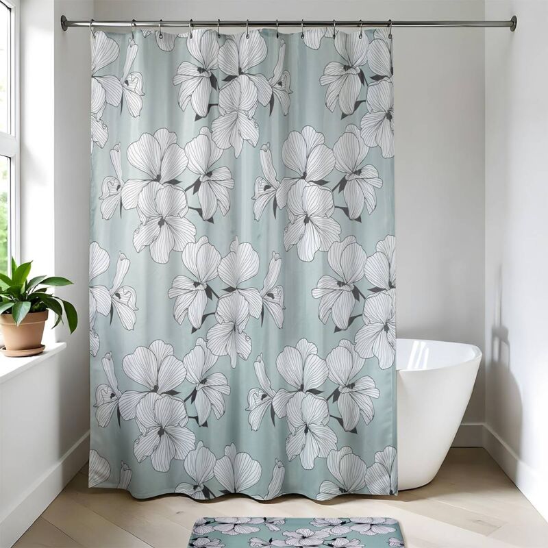 foto del prodotto tenda da doccia in poliestere 180x200 cm verde ecrin tendance