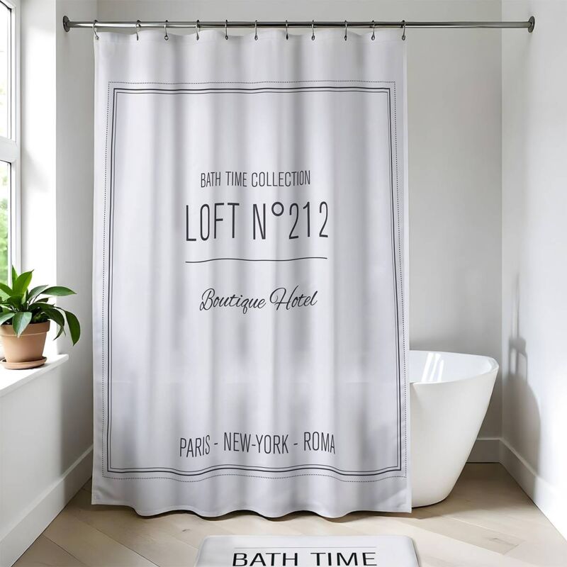foto del prodotto tenda da doccia in poliestere 180x200cm neo retro bianco tendance