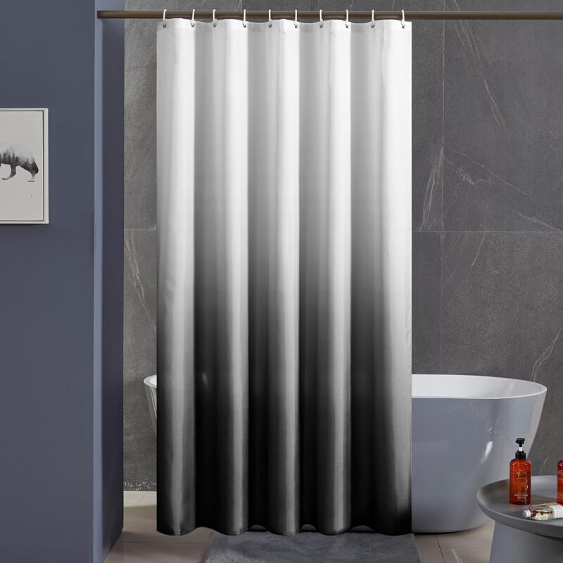 foto del prodotto tenda da doccia in poliestere impermeabile e lavabile per il bagno con 10 ganci, colore bianco nero, 120 x 200 cm