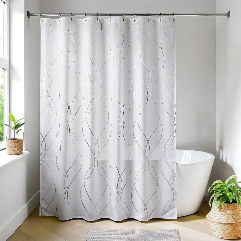 foto del prodotto tenda da doccia in poliestere stampato 180x200 cm 12 anelli in pp bianchi argento puro tendance