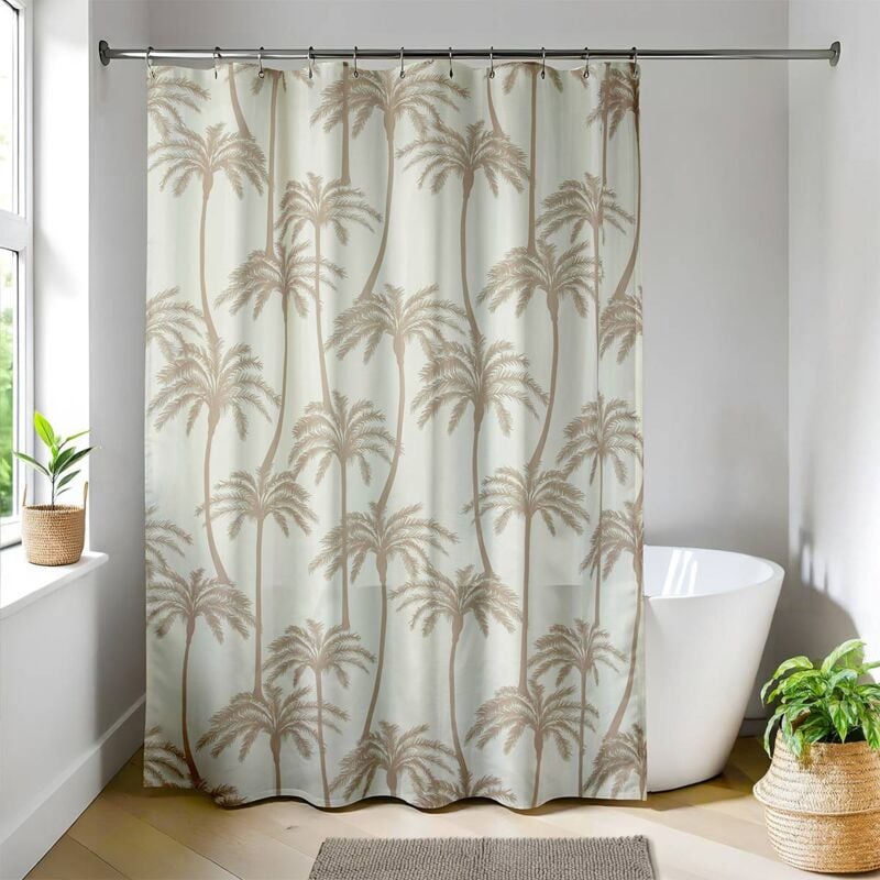 foto del prodotto tenda da doccia in poliestere stampato 180x200 cm 12 anelli pp bianco miami vibes tendance