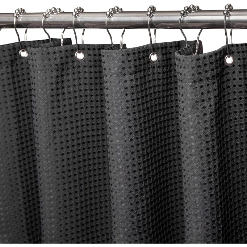 foto del prodotto tenda da doccia in tessuto antimuffa, 182,9 x 182,9 cm nero , resistente, con orlo appesantito.