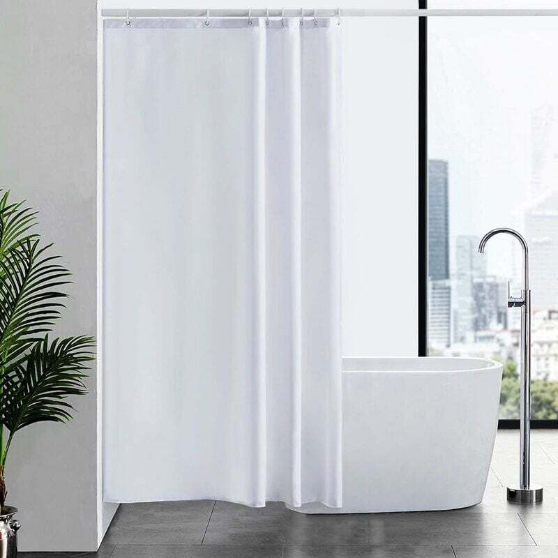 foto del prodotto tenda da doccia in tessuto antimuffa, lavabile in lavatrice, in tessuto bianco, impermeabile, lunga tenda da bagno per vasca o bagno, con 12 anelli,