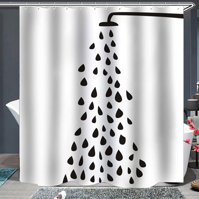 foto del prodotto tenda da doccia in tessuto da 72 x 72 pollici, paralume con ugello per doccia, soffione doccia nero, uscita acqua, doccia singola, set di arredo per
