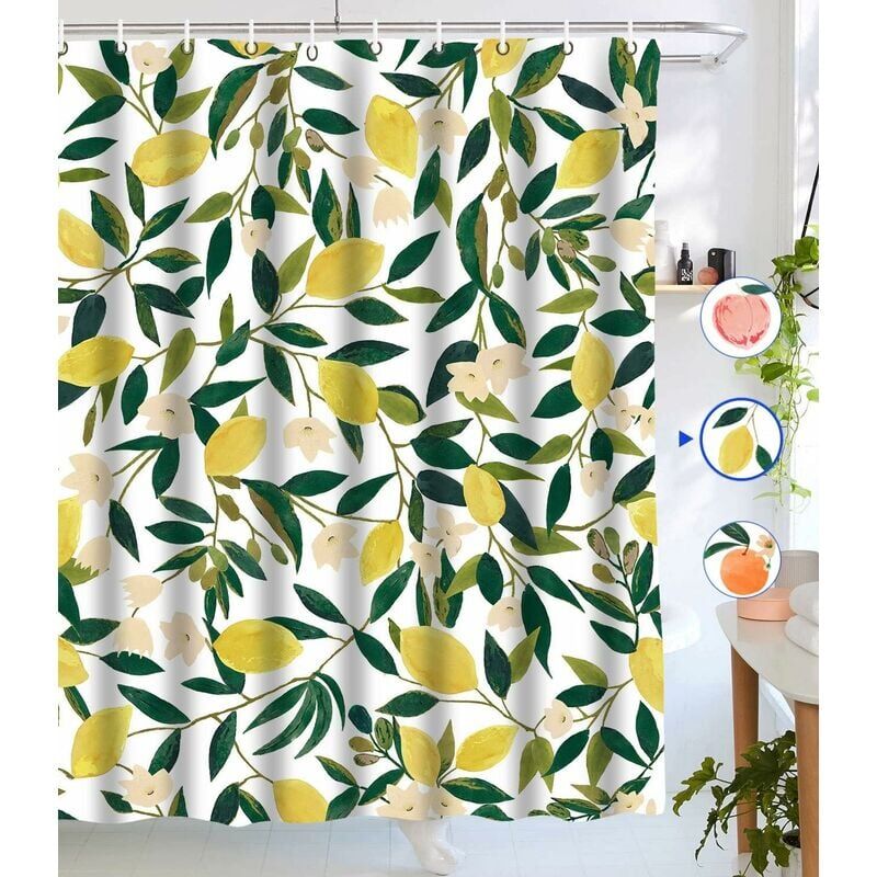 foto del prodotto tenda da doccia in tessuto impermeabile stile limone, 180x180 cm con 12 ganci