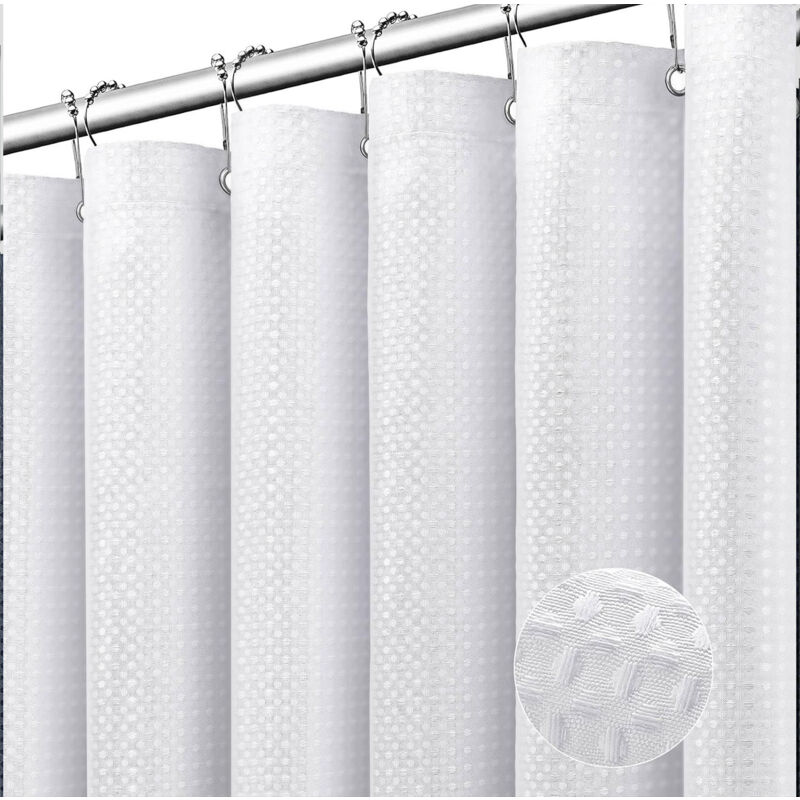 foto del prodotto tenda da doccia lavabile in tessuto impermeabile 151x182 cm con 8 ganci, tenda da bagno antimuffa bianca in poliestere