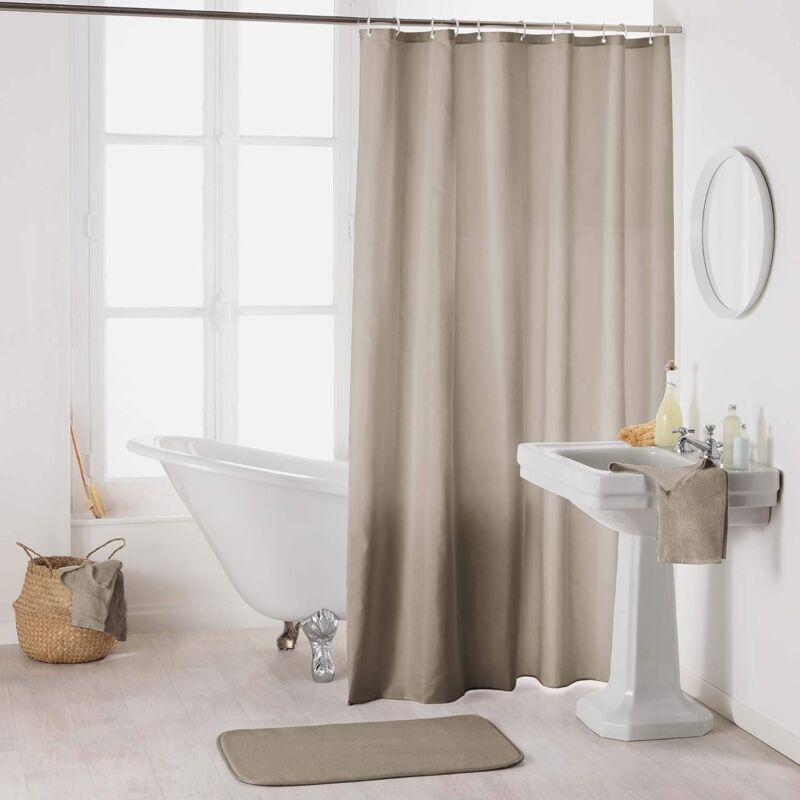 foto del prodotto tenda da doccia morbida per interni con ganci, poliestere color tortora, 180 x 180 cm, adatta per bagni, impermeabile bebusingoto