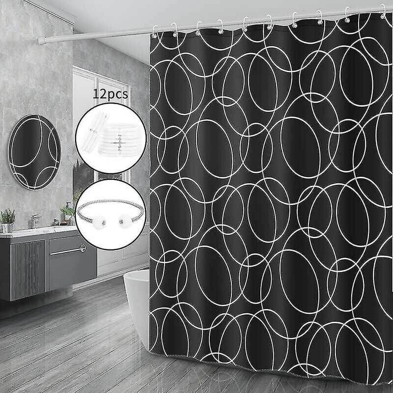 foto del prodotto tenda da doccia nera, antimuffa, impermeabile, orlo appesantito, tende da bagno lavabili e resistenti per natale, 100 poliestere, 12 ganci 100