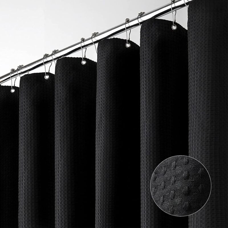 foto del prodotto tenda da doccia nera tenda da doccia in tessuto spesso con trama a nido d ape, 180x200 cm