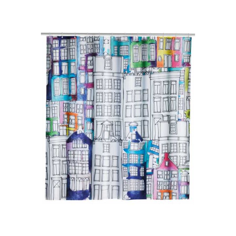 foto del prodotto tenda da doccia originale sunny city, tenda da doccia 180x200 cm, lavabile in lavatrice e impermeabile, inclusi 12 anelli per tenda da doccia in