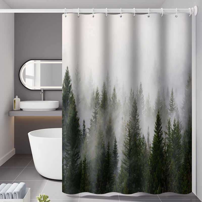 foto del prodotto tenda da doccia stile caldo fitta nebbia foresta montagne lontane tenda decorativa con stampa digitale in poliestere addensato 180 200 cm 
