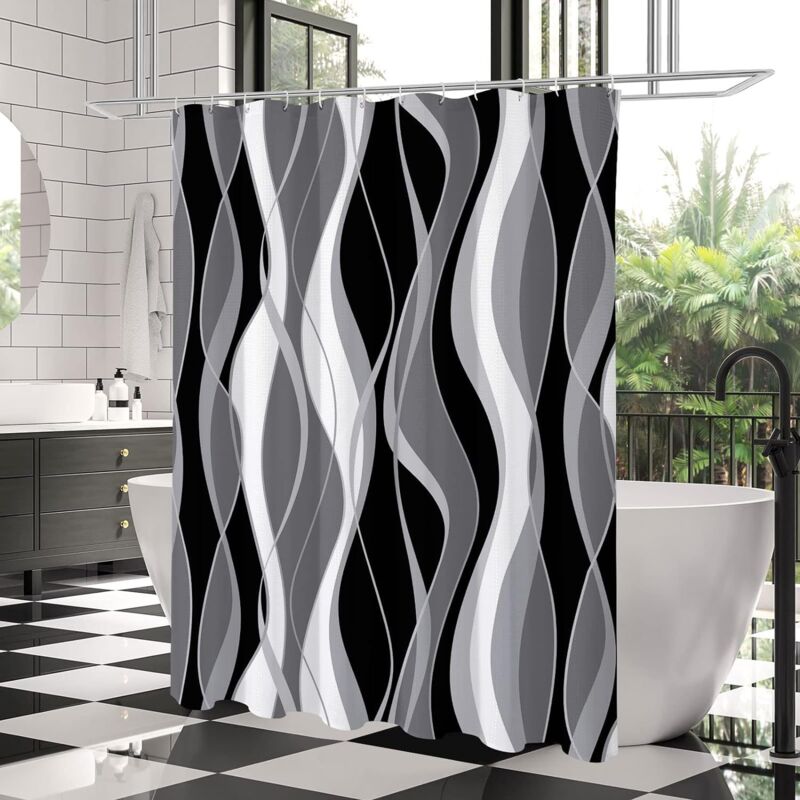 foto del prodotto tenda da doccia, tenda vasca da bagno design black line, impermeabile, antimuffa 180x180cm