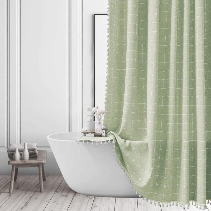 foto del prodotto tenda da doccia tende da doccia in tessuto di lino stile boh mien, stile fattoria, per il bagno, set di tende da bagno spesse e carine in stile