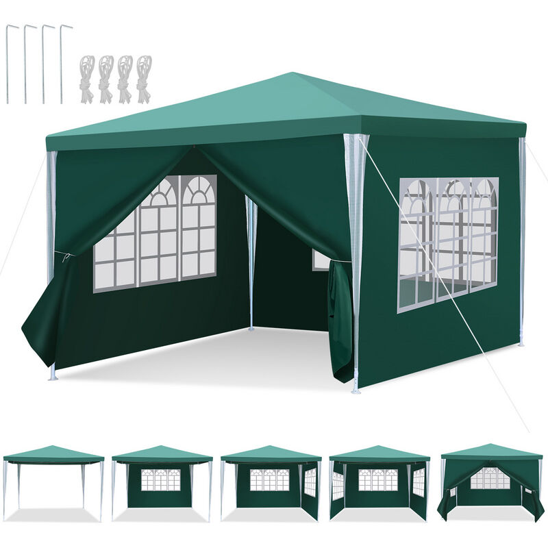 foto del prodotto tenda da giardino per feste con pareti laterali 3x3m verde swanew