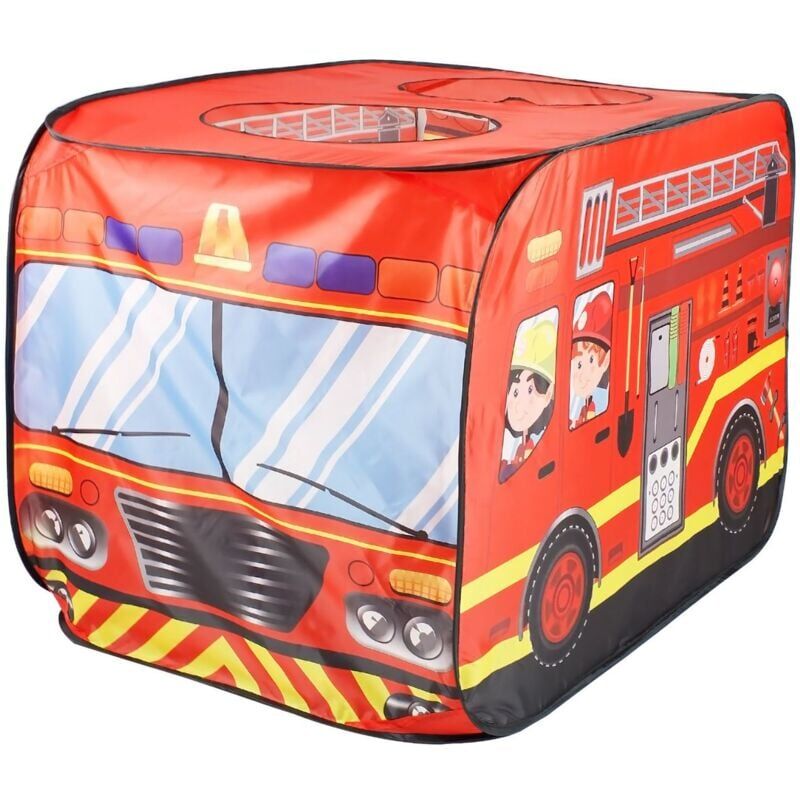 foto del prodotto tenda da gioco a forma di camion dei pompieri, design pop-up per bambini, per bambini dai 3 anni in su, per interni/esterni, 70 x 112 x 75 cm, rosso