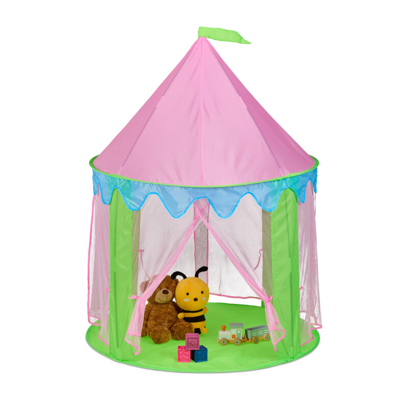 foto del prodotto tenda da gioco a forma di castello da principessa, da interno, giocattolo bambini, hxd 135x102 cm, verde rosa relaxdays