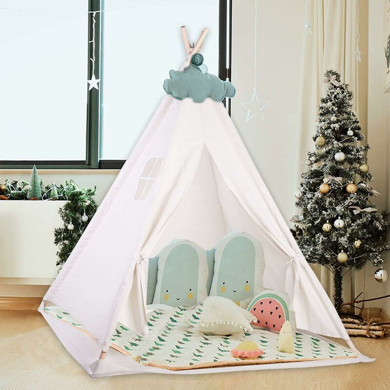 foto del prodotto tenda da gioco grande tenda per bambini pieghevole teepee tenda per bambini 120x120x130 cm, rosa play house, interno esterno, con finestra