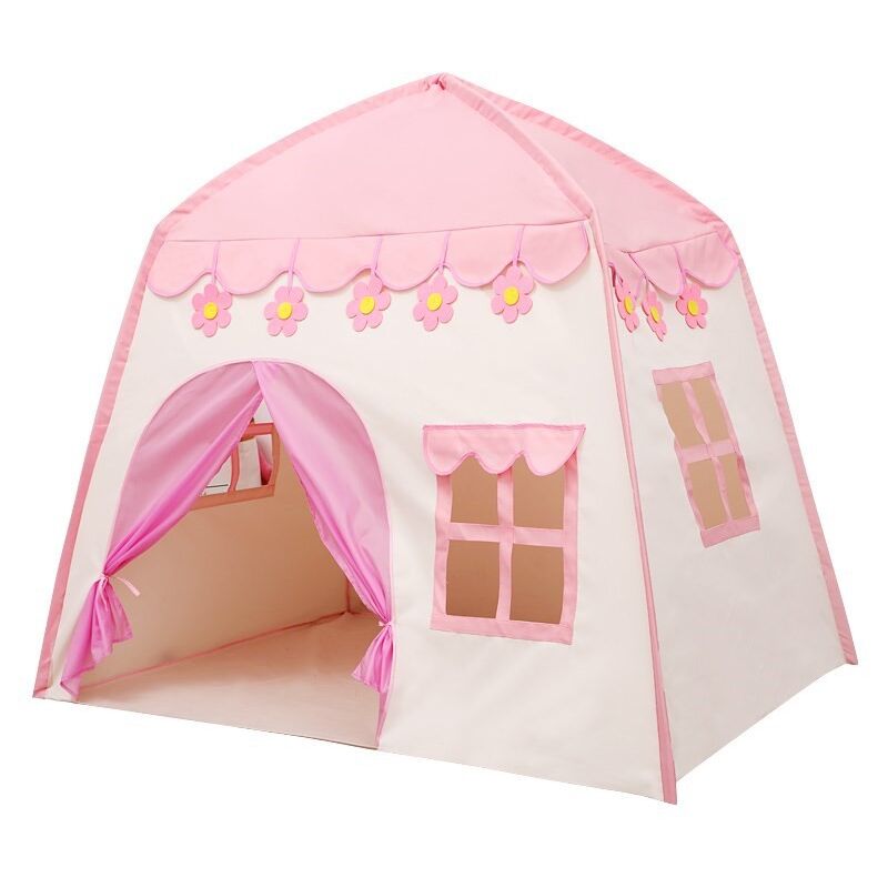 foto del prodotto tenda da gioco per bambini con castello da principessa, grande casetta per bambini per interni ed esterni, con palline di cotone, luci, corona,