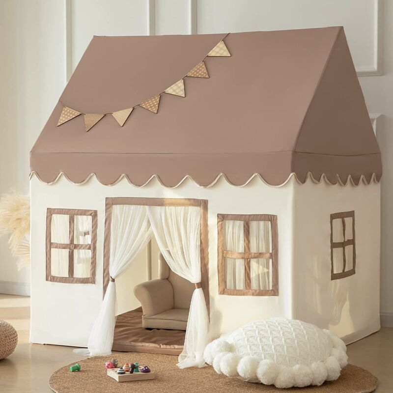 foto del prodotto tenda da gioco piccola con cuscini e luci a led, tenda per bambini, casa da gioco per bambini, tenda per letto da interno per bambini, mobili per