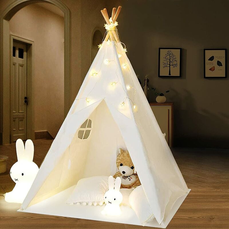 foto del prodotto tenda da gioco teepee con tenda a ghirlanda grande casa per tenda portatile per interni ed esterni in tela bianca indiana teepee