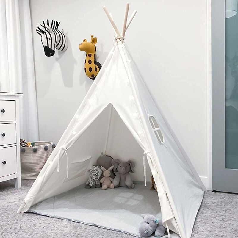 foto del prodotto tenda da gioco tenda per bambini pieghevole grande teepee 120x120x130 cm, bianco play house
