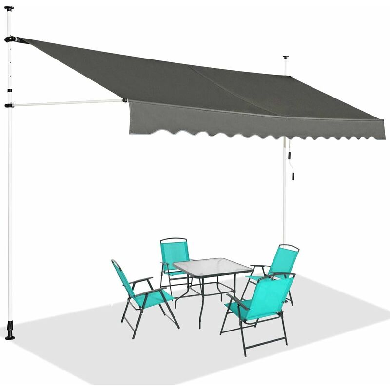 foto del prodotto tenda da sole a bracci estensibili, tenda da sole per esterno in tessuto impermeabile e resistene ai raggi solari, struttura telescopica per balcone,