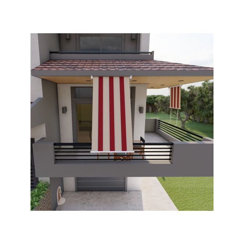 foto del prodotto tenda da sole a caduta con bracci per balcone terrazzo finestra 150cm beige bordeaux golisa