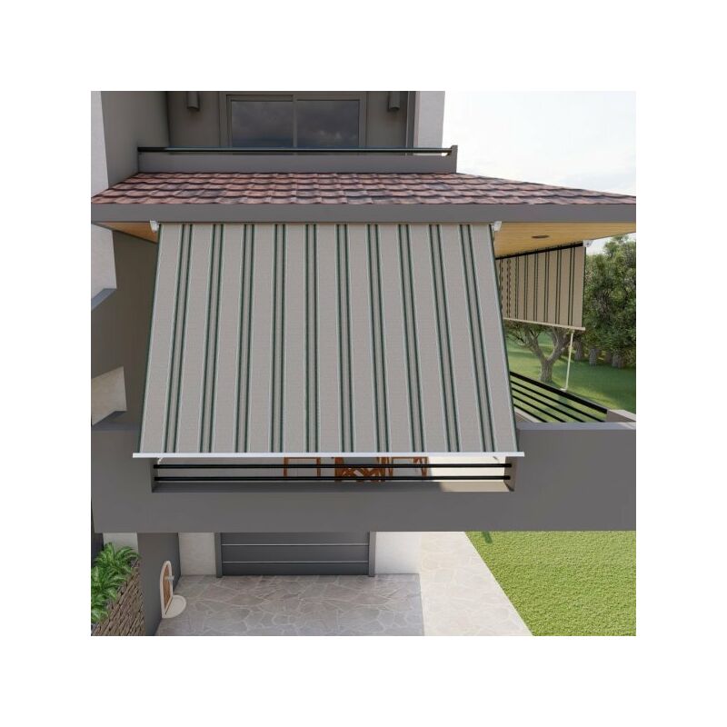 foto del prodotto tenda da sole a caduta con bracci per balcone terrazzo finestra 300cm grigio verde golisa