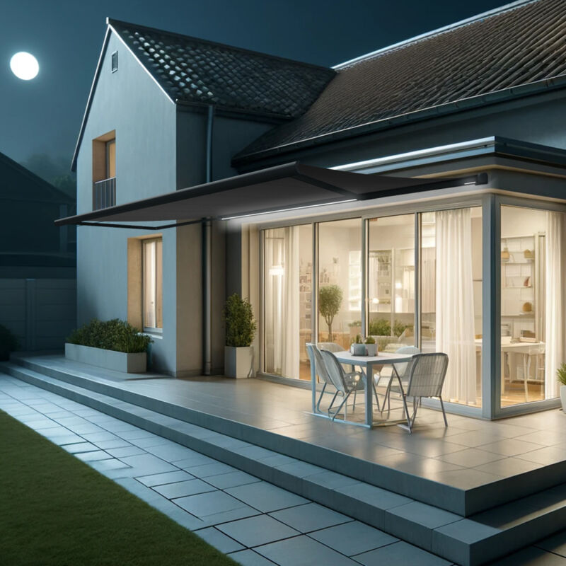 foto del prodotto tenda da sole a cassonetto integrale hevoa 6,00x3,50 m (telecomando con manovra di emergenza + led - grigio antracite - grigio)