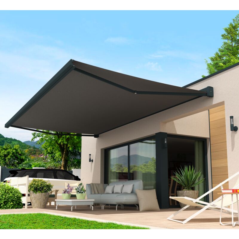 foto del prodotto tenda da sole a cassonetto integrale lebron 4,00x3,50 m telecomando con manovra di emergenza led grigio antracite s126 acrilico grigio uni 
