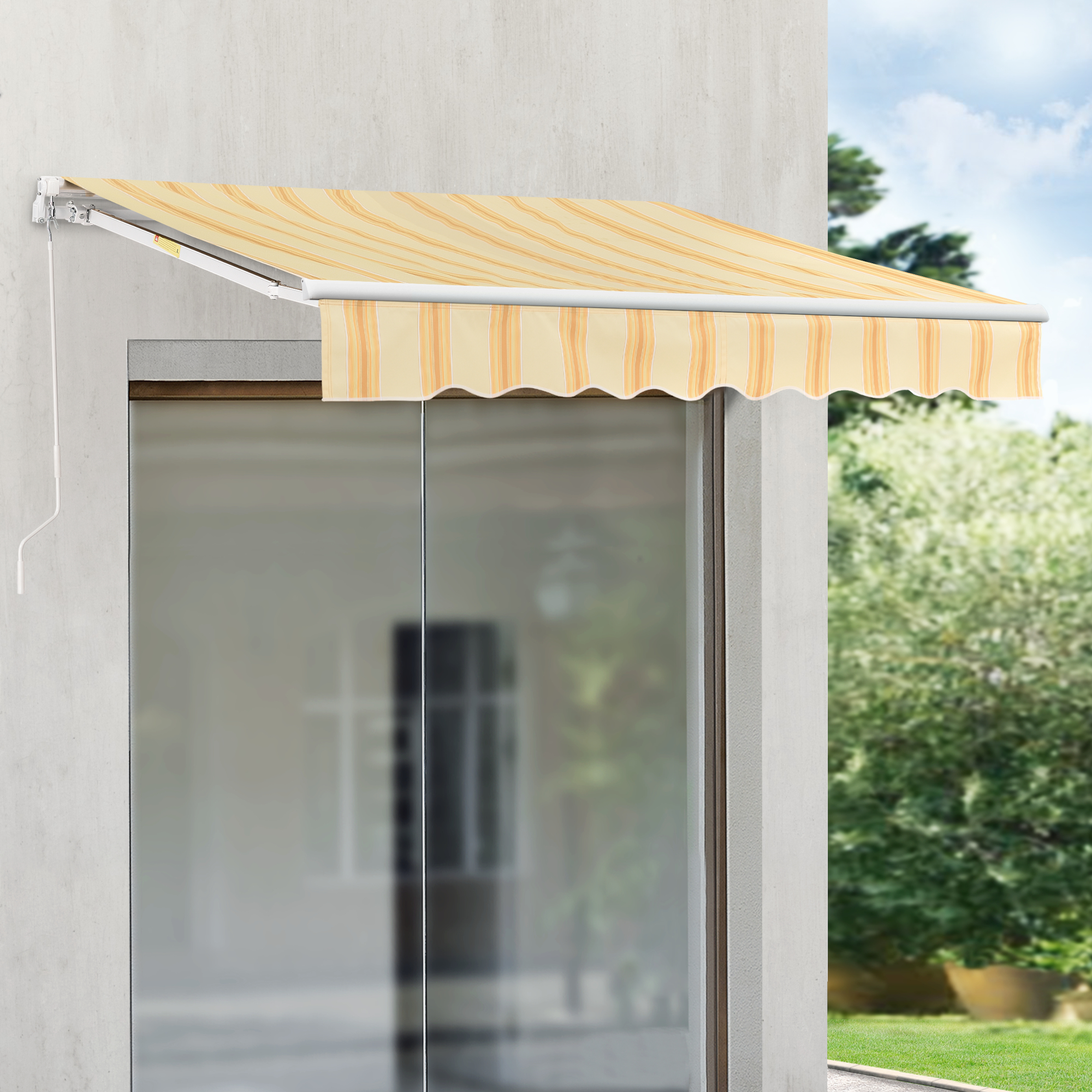 foto del prodotto tenda da sole a muro bitonto con bracci estensibili e manovella 250 x 200 cm lxp giallo bianco en.casa 
