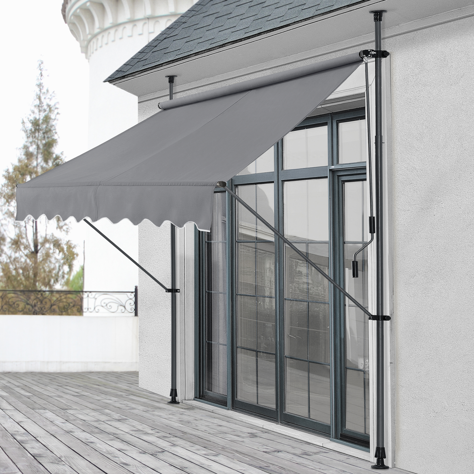 foto del prodotto tenda da sole a muro con pali di supporto telescopici parasole 200 x 120 cm lxp grigio medio pro.tec