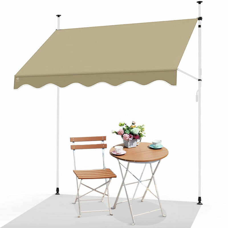 foto del prodotto tenda da sole avvolgibile 200cm, tendalino parasole retrattile manuale regolabile in altezza con manovella, beige vounot