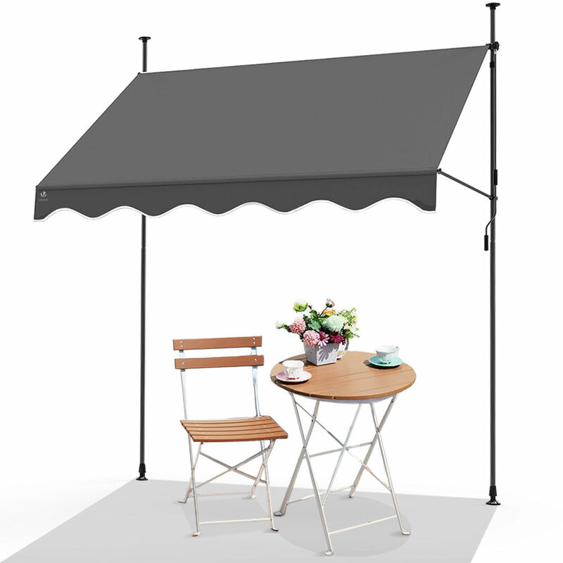 foto del prodotto tenda da sole avvolgibile 250cm, tendalino parasole retrattile manuale regolabile in altezza con manovella, grigio vounot