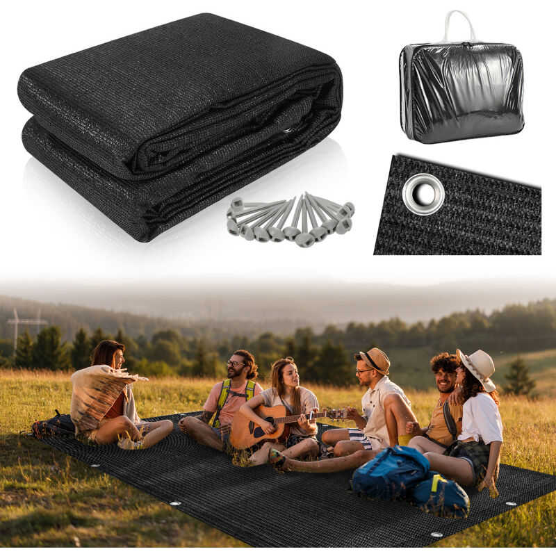 foto del prodotto tenda da sole impermeabile tappeto campeggio terra telo esterno picnic copertura caravan nero 250x500cm swanew