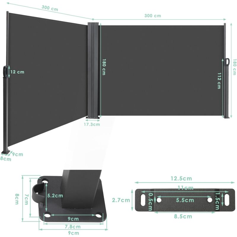 foto del prodotto tenda da sole laterale, tenda da sole estensibile, schermo retrattile per esterni, protezione per la privacy, antivento, impermeabile, protezione