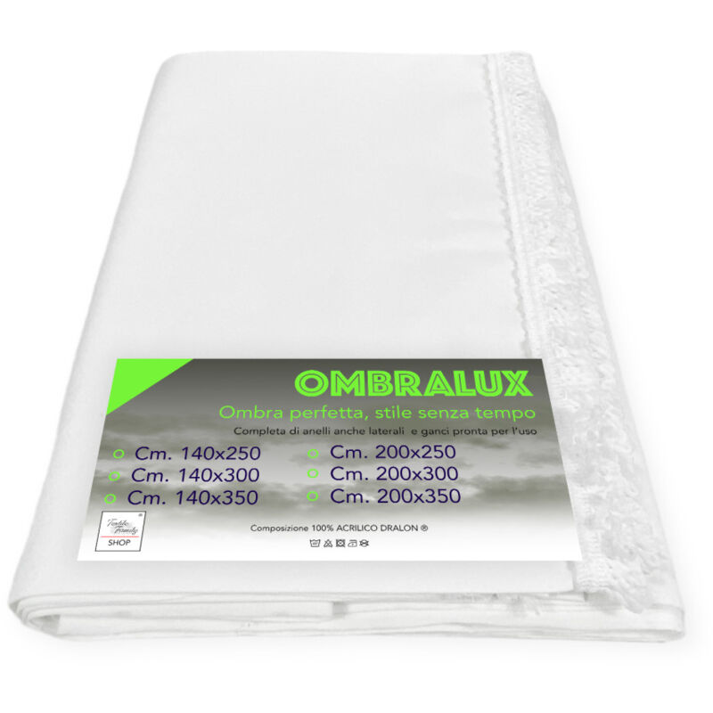 foto del prodotto tenda da sole ombralux bianco unito acrilico dralon tinta unita occhielli acciaio, made in italy cm. 140x250