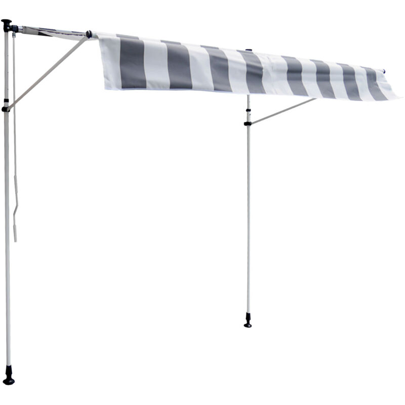 foto del prodotto tenda da sole per balcone chene 2 1,2 m tessuto a righe bianco grigio e telaio bianco