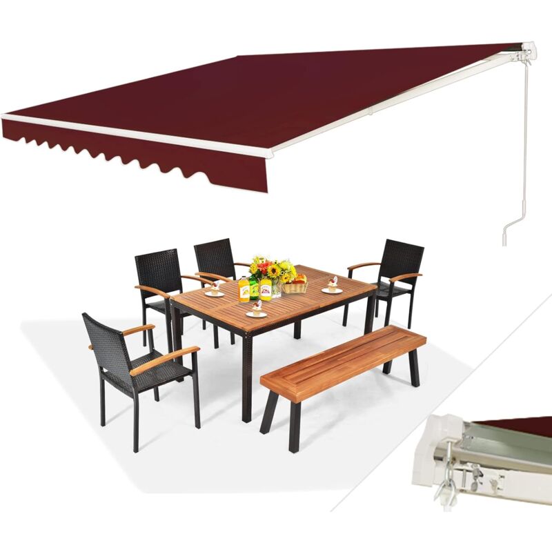 foto del prodotto tenda da sole per esterno avvolgibile, tenda da esterno a bracci estensibili in tessuto impermeabile con manovella manuale, angolazione regolabile