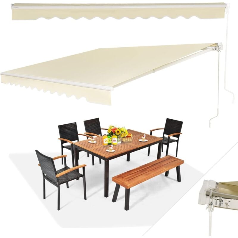 foto del prodotto tenda da sole per esterno avvolgibile, tenda da esterno a bracci estensibili in tessuto impermeabile con manovella manuale, angolazione regolabile