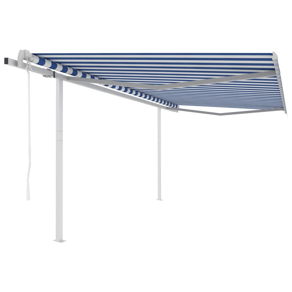 foto del prodotto tenda da sole retrattile automatica e pali 4,5x3 m blu e bianca