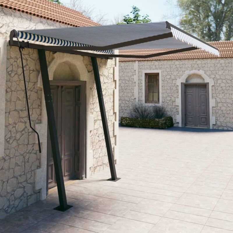 foto del prodotto tenda da sole retrattile automatica pali 3,5x2,5m blu e bianca