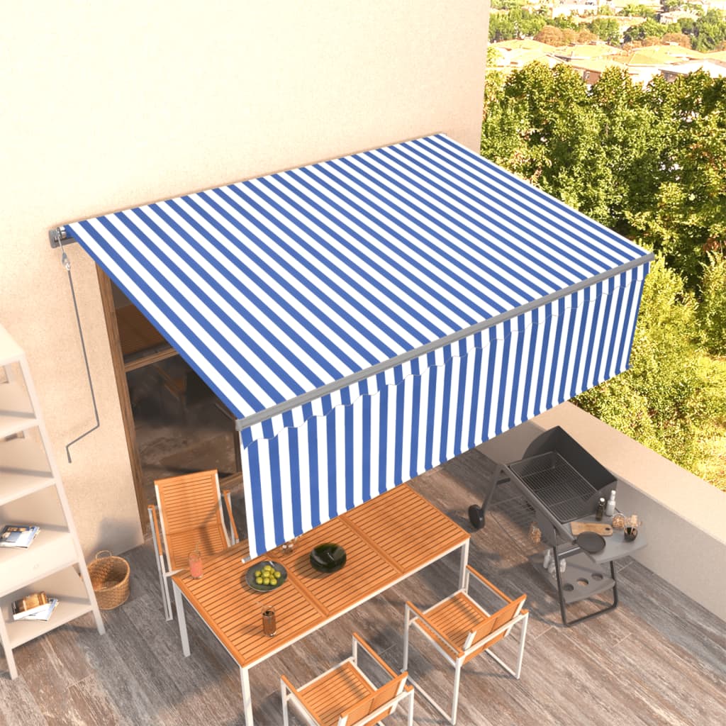 foto del prodotto tenda da sole retrattile automatica parasole 4,5x3m blu bianca
