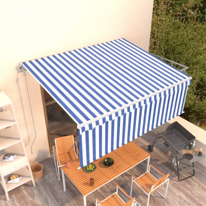 foto del prodotto tenda da sole retrattile automatica parasole 4,5x3m blu bianco
