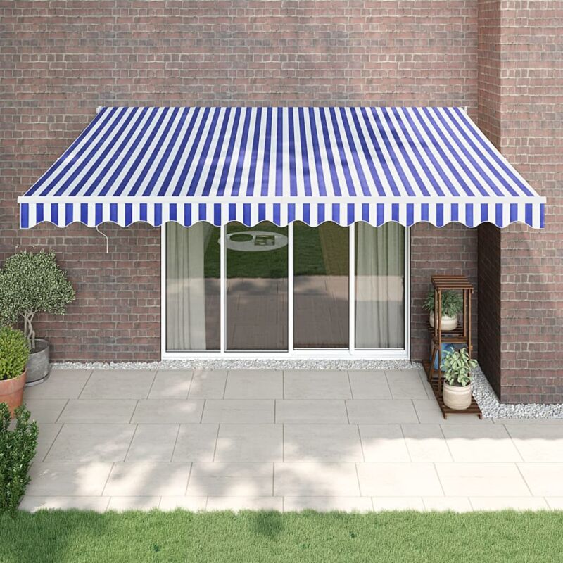 foto del prodotto tenda da sole retrattile blu e bianca 4x3 m tessuto e alluminio