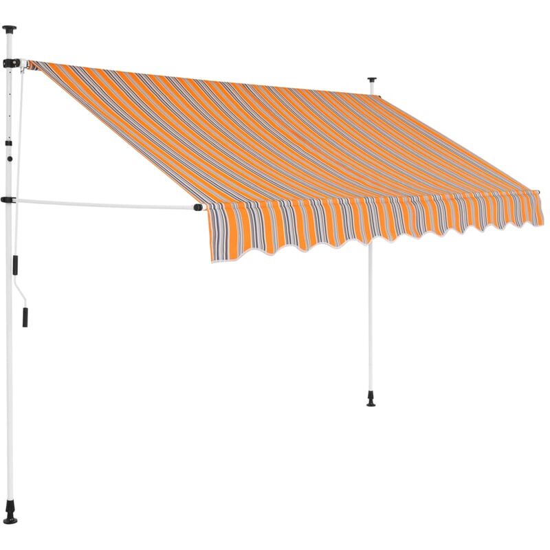 foto del prodotto tenda da sole retrattile manuale a strisce blu e gialle vari dimensioni dimensioni 250 cm